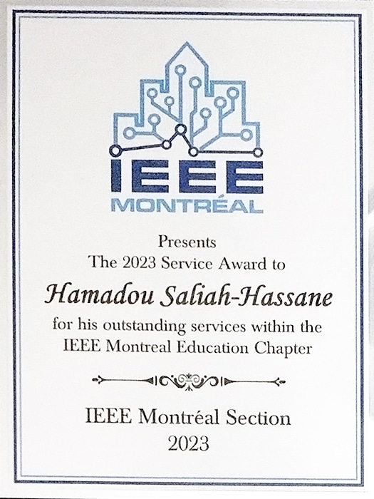 The 2023 Service Award for outstanding services within the IEEE Montreal Chapter